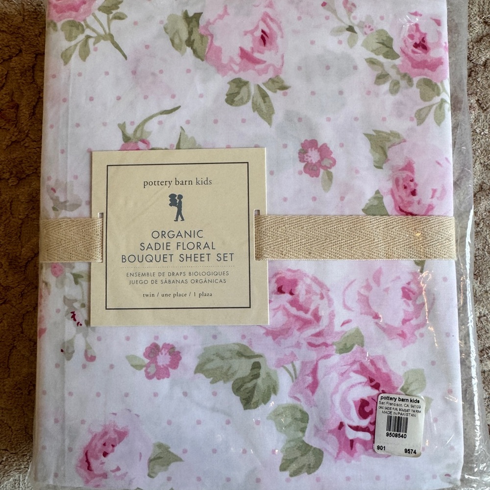 Pottery Barn Kids Sadie Floral Bouquet Sheet Set - Twin Pink & White Shabby Chic